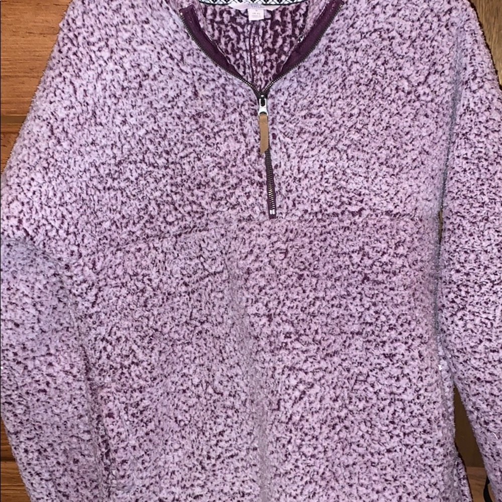 purple fuzzy half zip up